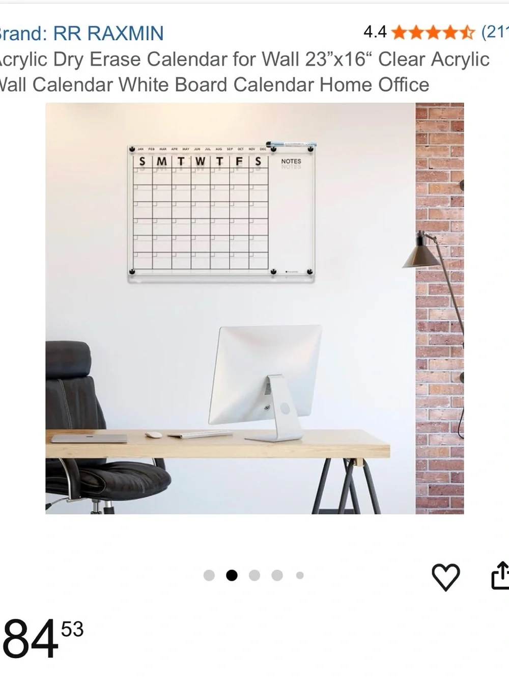 Large Clear Acrylic White Board Dry Erase Wall Calendar/ Planner - Home/Office